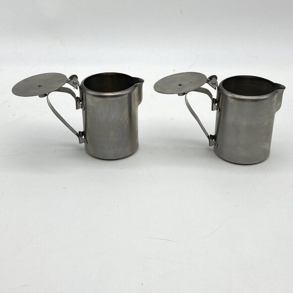 Vintage Don Stainless Steel Creamer‎ Dispenser Hinged Lid Lot Of 2 Japan Syrup - Picture 2 of 9